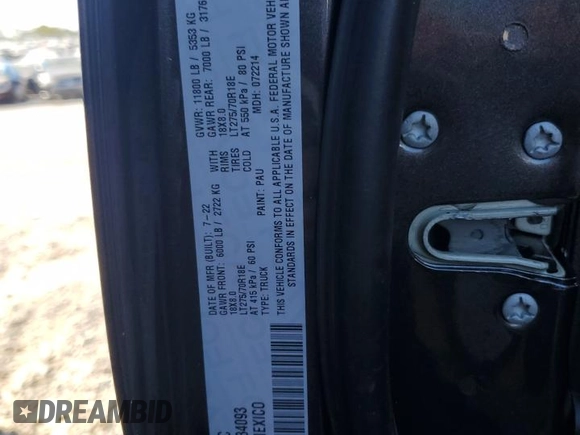 2022 Ram 3500 Laramie with VIN 3C63R3EL0NG334093, listed as a Copart auction lot 74745254 with 27,770 mi miles and Salvage Title. Bid and sale history available at carsss.com. Image 12.