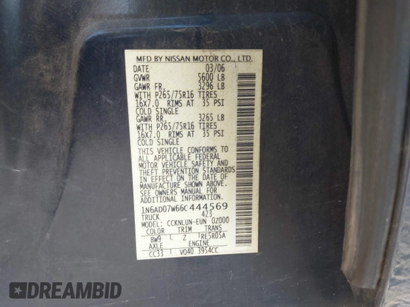 2006 Nissan Frontier SE z VIN 1N6AD07W66C444569, wystawiony jako IAAI lot #41363388 z przebiegiem 373 359 mil mil oraz . Historia ofert i sprzedaży dostępna na DreamBid. Obrazek 9.