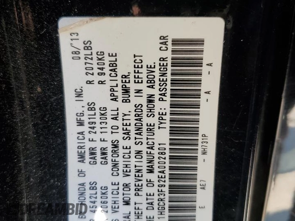2014 Honda Accord Touring z VIN 1HGCR3F92EA002801, wystawiony jako Copart lot #59150495 z przebiegiem 112 377 mil mil oraz Szkoda całkowita • Salvage title. Historia ofert i sprzedaży dostępna na DreamBid. Obrazek 12.