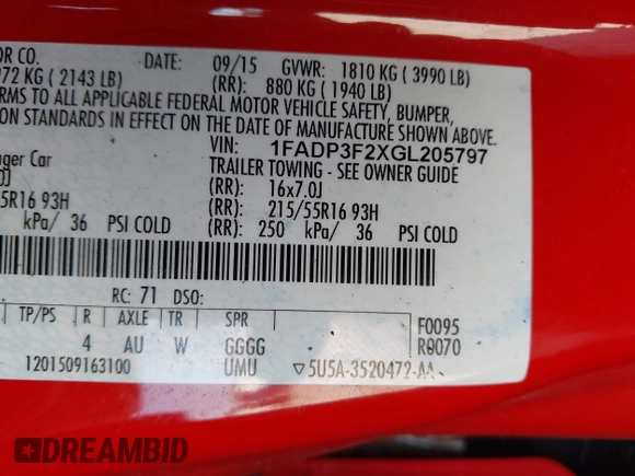2016 Ford Focus SE with VIN 1FADP3F2XGL205797, listed as a IAAI auction lot 41987209 with 129,042 mi miles. Bid and sale history available at carsss.com. Image 9.