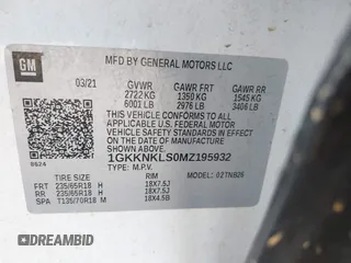 2021 GMC Acadia SLE z VIN 1GKKNKLS0MZ195932, wystawiony jako IAAI lot #42049831 z przebiegiem 148 757 mil mil oraz . Historia ofert i sprzedaży dostępna na DreamBid. Obrazek 9.
