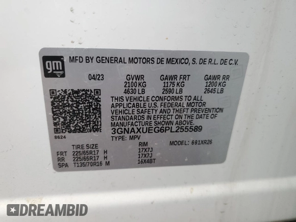 2023 Chevrolet Equinox LT with VIN 3GNAXUEG6PL255589, listed as a Copart auction lot 50379685 with 19,714 mi miles and Salvage Title. Bid and sale history available at DreamBid. Image 14.