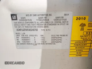 2010 Chevrolet Equinox LTZ with VIN 2CNFLGEWXA6240782, listed as a IAAI auction lot 42156960 with 181,978 mi miles and . Bid and sale history available at DreamBid. Image 9.