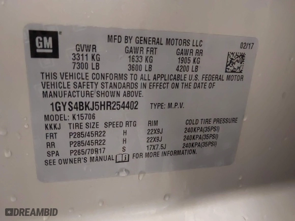 2017 Cadillac Escalade Luxury with VIN 1GYS4BKJ5HR254402, listed as a IAAI auction lot 41492160 with 76,419 mi miles. Bid and sale history available at carsss.com. Image 9.