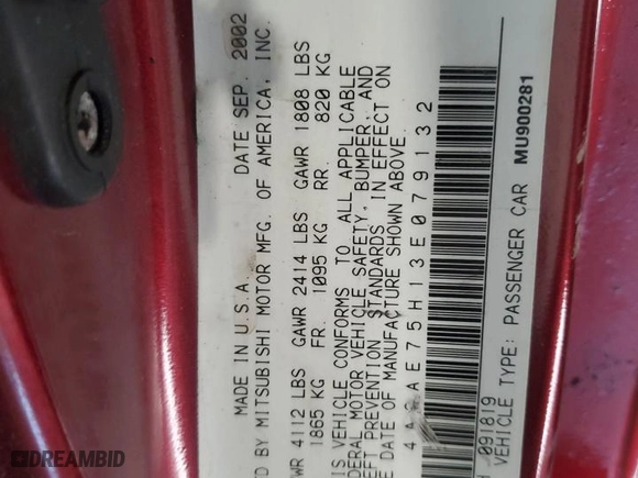2003 Mitsubishi Eclipse GTS with VIN 4A3AE75H13E079132, listed as a Copart auction lot 48793835 with 90,483 mi miles and Non Repairable. Bid and sale history available at carsss.com. Image 13.