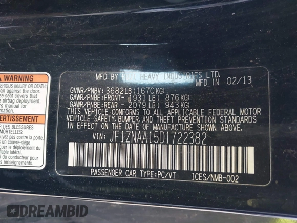 2013 Scion FR-S with VIN JF1ZNAA15D1722382, listed as a IAAI auction lot 41483974 with 108,427 mi miles. Bid and sale history available at carsss.com. Image 9.