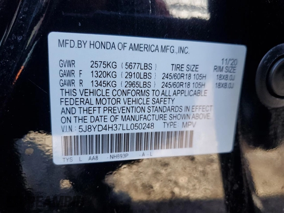 2020 Acura MDX с VIN 5J8YD4H37LL050248, выставлен на аукционе Copart как лот 45210785 с пробегом 57 671 миль миль и Списание • Salvage title. История ставок и продаж доступна на DreamBid. Изображение 13.