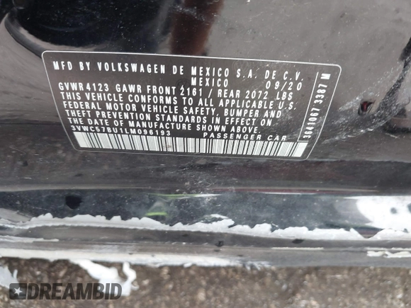 2020 Volkswagen Jetta S с VIN 3VWC57BU1LM096193, выставлен на аукционе IAAI как лот 40239233 с пробегом 35 564 миль миль и . История ставок и продаж доступна на DreamBid. Изображение 9.