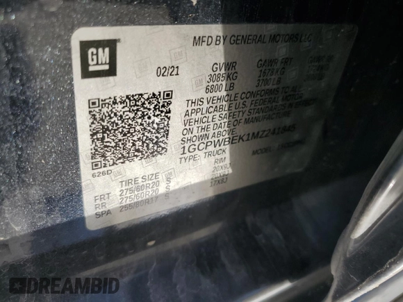 2021 Chevrolet Silverado 1500 Custom with VIN 1GCPWBEK1MZ241845, listed as a Copart auction lot 52790415 with 133,480 mi miles and Salvage Title. Bid and sale history available at DreamBid. Image 14.