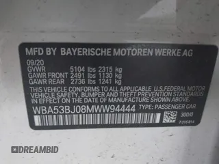 2021 BMW 5 Series 540i with VIN WBA53BJ08MWW94444, listed as a IAAI auction lot 41924491 with 58,921 mi miles and . Bid and sale history available at carsss.com. Image 9.