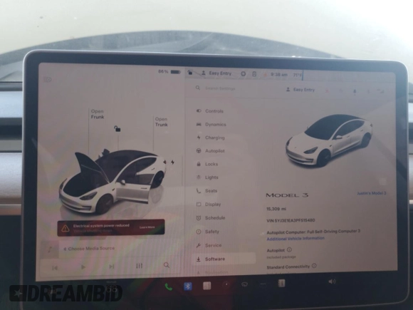 2023 Tesla Model 3 with VIN 5YJ3E1EA3PF515480, listed as a Copart auction lot 47342385 with 15,309 mi miles and Non Repairable. Bid and sale history available at DreamBid. Image 9.
