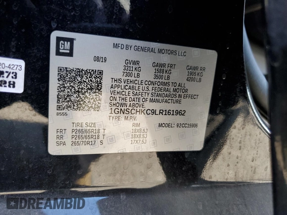 2020 Chevrolet Suburban LT z VIN 1GNSCHKC9LR161962, wystawiony jako Copart lot #44251845 z przebiegiem 147 284 mil mil oraz Szkoda całkowita • Salvage title. Historia ofert i sprzedaży dostępna na DreamBid. Obrazek 13.