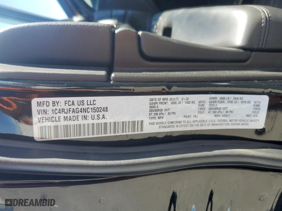 2022 Jeep Grand Cherokee WK Laredo X with VIN 1C4RJFAG4NC150248, listed as a Copart auction lot 43615145 with 43,694 mi miles and Salvage Title. Bid and sale history available at carsss.com. Image 13.