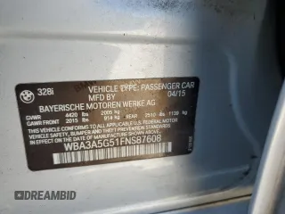 2015 BMW 3 Series 328i with VIN WBA3A5G51FNS87608, listed as a Copart auction lot 53119765 with 92,287 mi miles and Salvage Title. Bid and sale history available at carsss.com. Image 14.