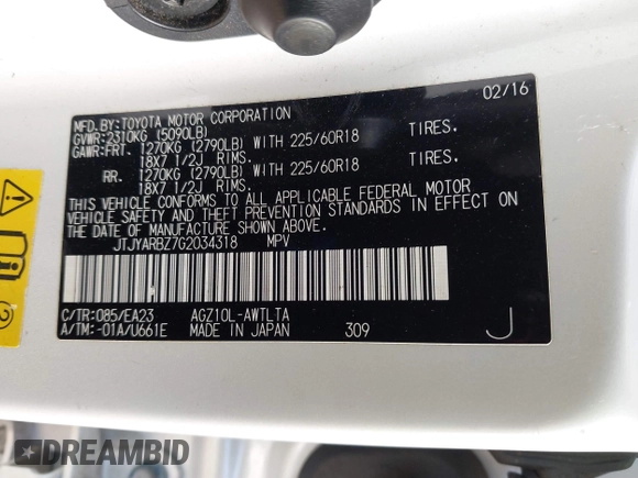2016 Lexus NX 200t with VIN JTJYARBZ7G2034318, listed as a IAAI auction lot 41956394 with 70,299 mi miles and . Bid and sale history available at DreamBid. Image 9.
