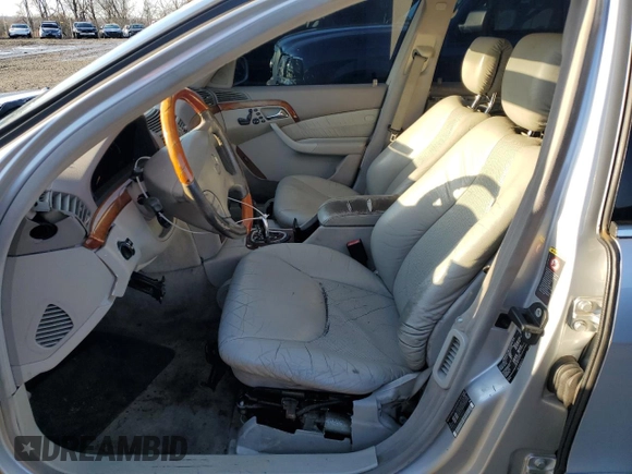 2002 Mercedes-Benz S-Class 4.3L with VIN WDBNG70JX2A233642, listed as a Copart auction lot 44129705 with 144,793 mi miles and Salvage Title. Bid and sale history available at carsss.com. Image 7.