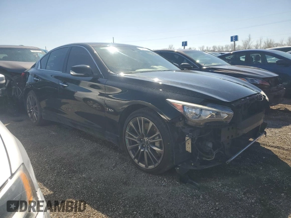 2016 Infiniti Q50 Red Sport 400 with VIN JN1FV7AR9GM451550, listed as a Copart auction lot 48861705 with 76,572 mi miles and Salvage Title. Bid and sale history available at DreamBid. Image 4.