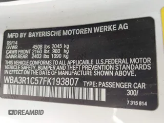 2015 BMW 4 Series 435i with VIN WBA3R1C57FK193807, listed as a IAAI auction lot 41967964 with 126,245 mi miles and . Bid and sale history available at DreamBid. Image 9.
