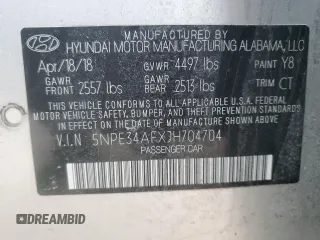 2018 Hyundai Sonata SEL with VIN 5NPE34AFXJH704704, listed as a Copart auction lot 48059695 with 79,754 mi miles and Salvage Title. Bid and sale history available at DreamBid. Image 13.