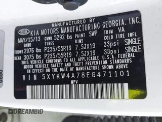 2014 Kia Sorento SX with VIN 5XYKW4A78EG471101, listed as a IAAI auction lot 41718791 with 160,968 mi miles. Bid and sale history available at carsss.com. Image 9.