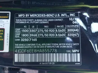 2017 Mercedes-Benz GLS with VIN 4JGDF6EE8HA855778, listed as a IAAI auction lot 41744342 with 89,012 mi miles. Bid and sale history available at carsss.com. Image 9.