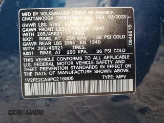 2023 Volkswagen Atlas SEL Premium R-Line с VIN 1V2FE2CA9PC216805, выставлен на аукционе Copart как лот 52333055 с пробегом 26 533 миль миль и Списание • Salvage title. История ставок и продаж доступна на DreamBid. Изображение 13.