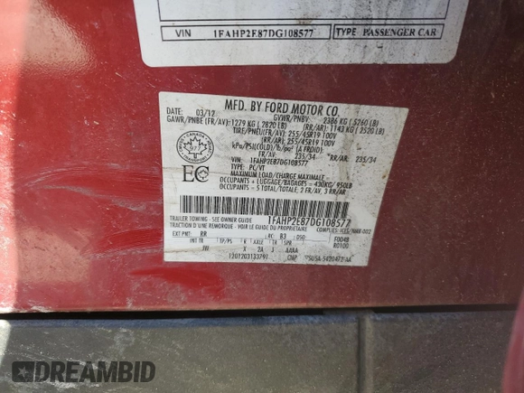 2013 Ford Taurus SEL with VIN 1FAHP2E87DG108577, listed as a Copart auction lot 88561905 with 146,289 mi miles and Salvage Title. Bid and sale history available at DreamBid. Image 14.