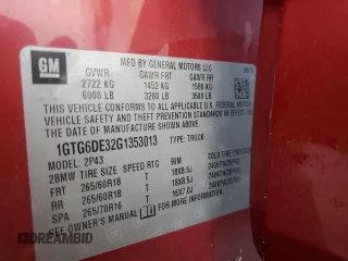 2016 GMC Canyon 4WD SLT with VIN 1GTG6DE32G1353013, listed as a Copart auction lot 75045154 with 0 mi miles and Non Repairable. Bid and sale history available at carsss.com. Image 13.