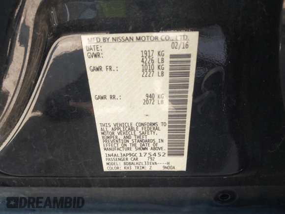 2016 Nissan Altima S z VIN 1N4AL3AP9GC175452, wystawiony jako IAAI lot #41979938 z przebiegiem 145 950 mil mil oraz . Historia ofert i sprzedaży dostępna na DreamBid. Obrazek 9.