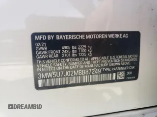 2021 BMW 3 Series M340i with VIN 3MW5U7J02M8B87249, listed as a Copart auction lot 43606975 with 43,373 mi miles and Salvage Title. Bid and sale history available at carsss.com. Image 12.