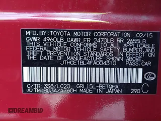 2015 Lexus GS with VIN JTHCE1BL4FA004310, listed as a IAAI auction lot 41597126 with 65,886 mi miles and . Bid and sale history available at carsss.com. Image 9.