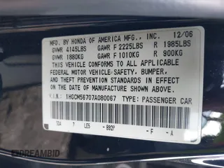 2007 Honda Accord EX z VIN 1HGCM56707A080067, wystawiony jako IAAI lot #41250272 z przebiegiem 164 776 mil mil oraz . Historia ofert i sprzedaży dostępna na DreamBid. Obrazek 9.