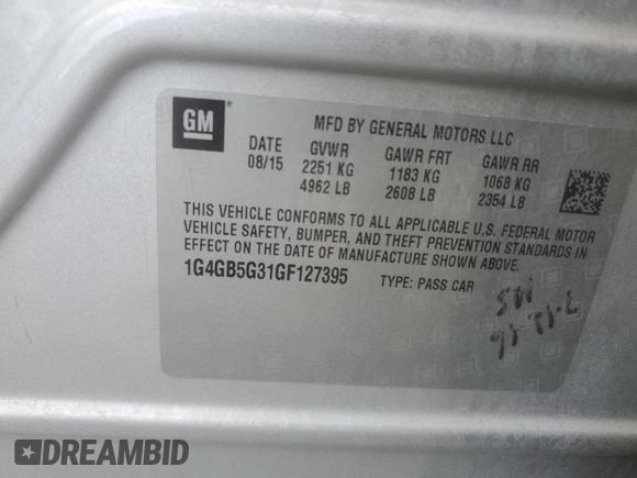 2016 Buick LaCrosse Leather with VIN 1G4GB5G31GF127395, listed as a Copart auction lot 60417175 with 87,506 mi miles and Salvage title. Bid and sale history available at DreamBid. Image 13.