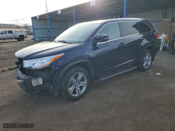 2014 Toyota Highlander Limited with VIN 5TDDKRFH4ES038655, listed as a Copart auction lot 86832854 with 132,178 mi miles and Salvage Title. Bid and sale history available at carsss.com. Image 1.