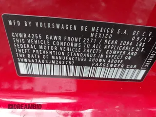 2018 Volkswagen GTI S z VIN 3VW547AU3JM262787, wystawiony jako IAAI lot #42042452 z przebiegiem 98 716 mil mil oraz . Historia ofert i sprzedaży dostępna na DreamBid. Obrazek 9.
