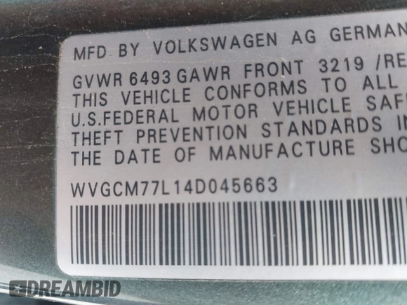 2004 Volkswagen Touareg with VIN WVGCM77L14D045663, listed as a IAAI auction lot 42170895 with 96,709 mi miles and . Bid and sale history available at DreamBid. Image 9.