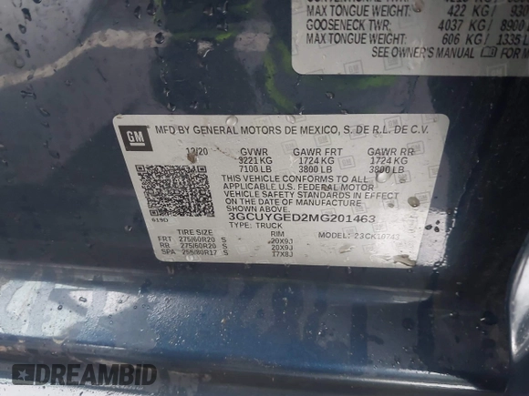 2021 Chevrolet Silverado 1500 LTZ with VIN 3GCUYGED2MG201463, listed as a IAAI auction lot 41622637 with 76,446 mi miles and . Bid and sale history available at DreamBid. Image 9.