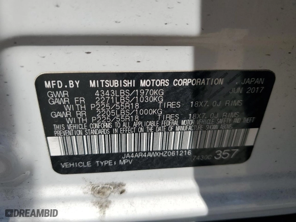 2017 Mitsubishi Outlander Sport SEL 2.4 with VIN JA4AR4AWXHZ061216, listed as a Copart auction lot 69071444 with 90,648 mi miles and Salvage Title. Bid and sale history available at carsss.com. Image 15.