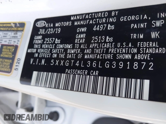 2020 Kia Optima LX с VIN 5XXGT4L36LG391872, выставлен на аукционе IAAI как лот 42500133 с пробегом 110 297 миль миль и . История ставок и продаж доступна на DreamBid. Изображение 9.