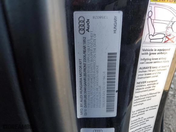 2010 Audi TT 2.0T Premium Plus with VIN TRUWFAFK2A1019674, listed as a Copart auction lot 52760994 with 70,587 mi miles and Salvage Title. Bid and sale history available at carsss.com. Image 14.