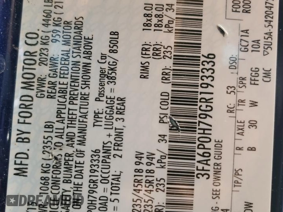2016 Ford Fusion SE with VIN 3FA6P0H79GR193336, listed as a Copart auction lot 50374755 with 117,122 mi miles and Salvage Title. Bid and sale history available at DreamBid. Image 14.