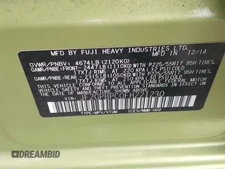 2015 Subaru Crosstrek Touring with VIN JF2GPBPC0FH221230, listed as a IAAI auction lot 41710935 with 53,909 mi miles and . Bid and sale history available at DreamBid. Image 9.