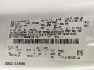 2013 Ford Escape SEL с VIN 1FMCU9H99DUC62280, выставлен на аукционе IAAI как лот 42430435 с пробегом 112 411 миль миль и . История ставок и продаж доступна на DreamBid. Изображение 9.