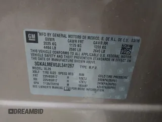 2018 GMC Terrain SLE with VIN 3GKALMEV0JL341267, listed as a IAAI auction lot 41717276 with 118,159 mi miles and . Bid and sale history available at carsss.com. Image 9.