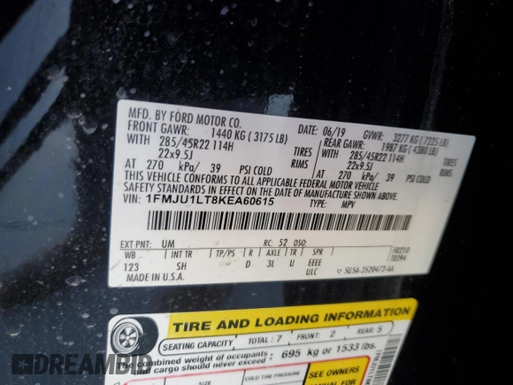 2019 Ford Expedition Platinum with VIN 1FMJU1LT8KEA60615, listed as a Copart auction lot 85675264 with 101,663 mi miles and Salvage Title. Bid and sale history available at carsss.com. Image 13.