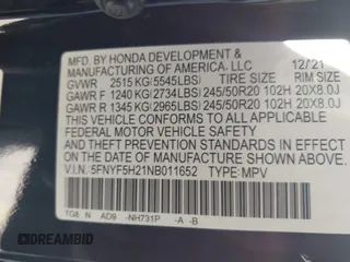 2022 Honda Pilot Special Edition with VIN 5FNYF5H21NB011652, listed as a IAAI auction lot 42772962 with 69,046 mi miles and . Bid and sale history available at DreamBid. Image 9.