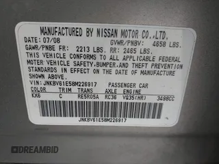 2008 Infiniti G35 Journey with VIN JNKBV61E58M226917, listed as a IAAI auction lot 42081666 with 171,019 mi miles. Bid and sale history available at carsss.com. Image 9.