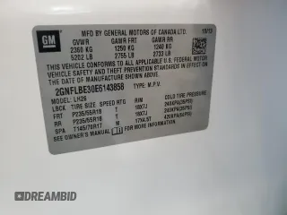 2014 Chevrolet Equinox LT with VIN 2GNFLBE30E6143858, listed as a Copart auction lot 53172675 with 117,284 mi miles and Salvage Title. Bid and sale history available at DreamBid. Image 13.