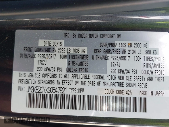 2016 Mazda CX-5 Touring with VIN JM3KE2CYXG0647921, listed as a IAAI auction lot 41948068 with 133,733 mi miles and . Bid and sale history available at DreamBid. Image 9.