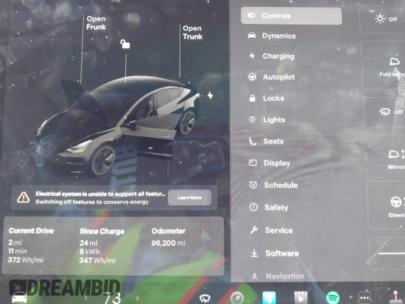 2019 Tesla Model 3 Mid Range with VIN 5YJ3E1EA6KF361808, listed as a IAAI auction lot 41767241 with 96,200 mi miles and . Bid and sale history available at carsss.com. Image 7.